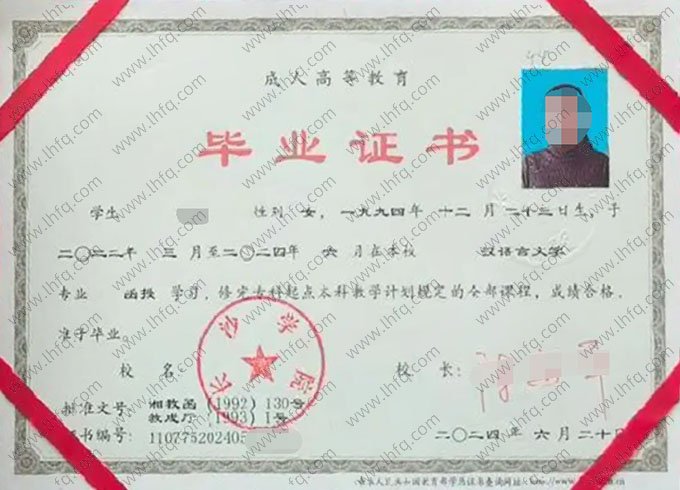 长沙学院2024年函授专科起点本科毕业证书样本图片（汉语言文学）