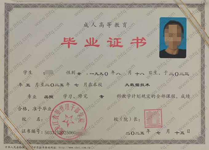 黑龙江农垦管理干部学院毕业证样本图片