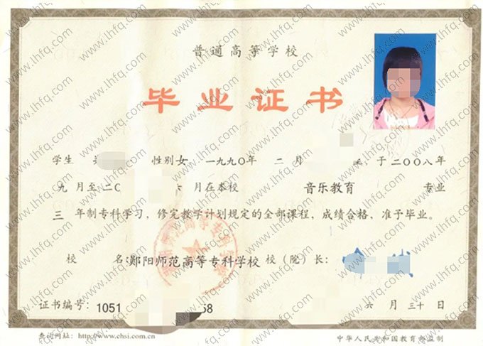 郧阳师范高等专科学校毕业证样本图片