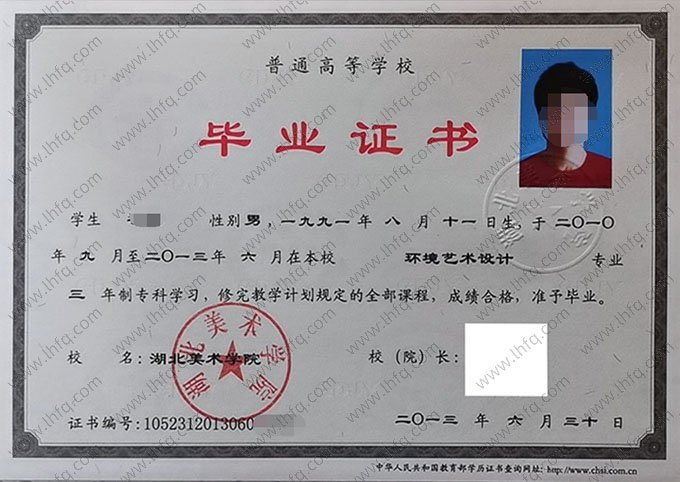 湖北美术学院毕业证样本图片