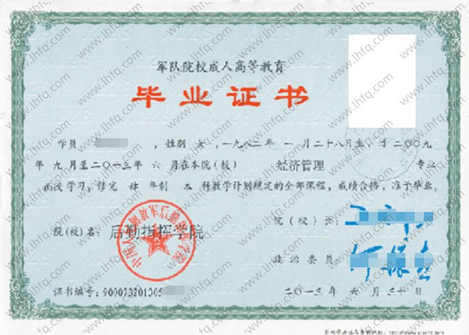 中国人民解放军后勤指挥学院毕业证样本图片