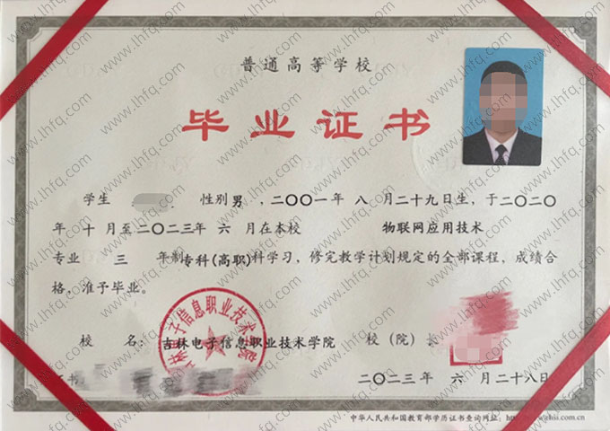 吉林电子信息职业技术学院毕业证样本图片