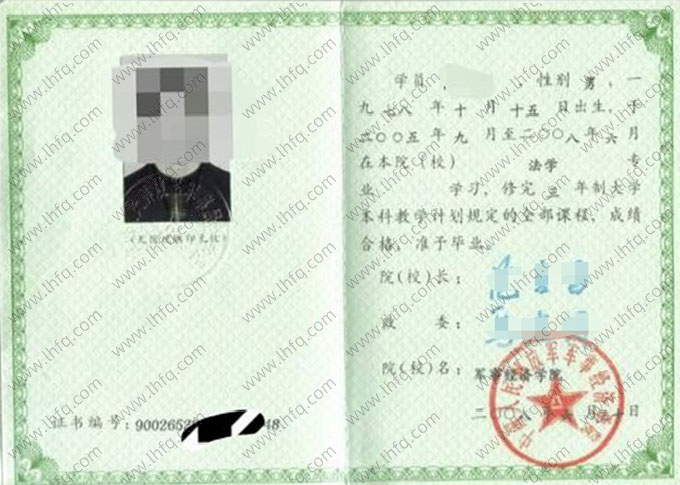 中国人民解放军军事经济学院毕业证样本图片