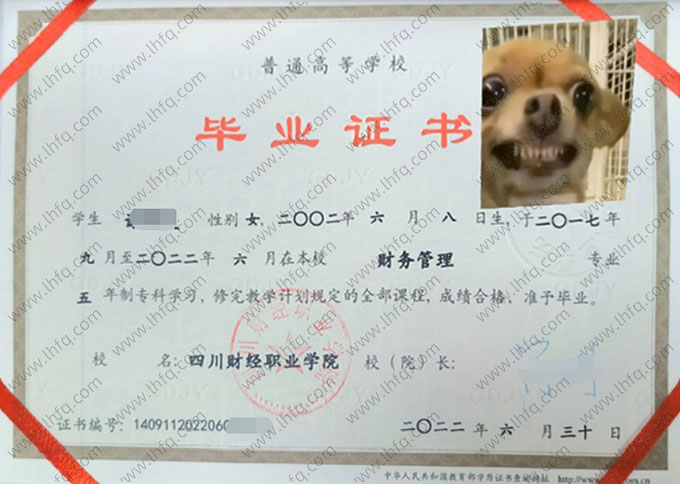 四川财经职业学院毕业证样本图片