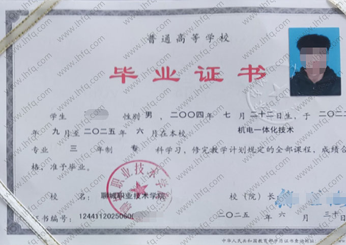 聊城职业技术学院毕业证样本图片