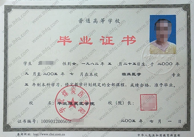 华北煤炭医学院毕业证样本图片