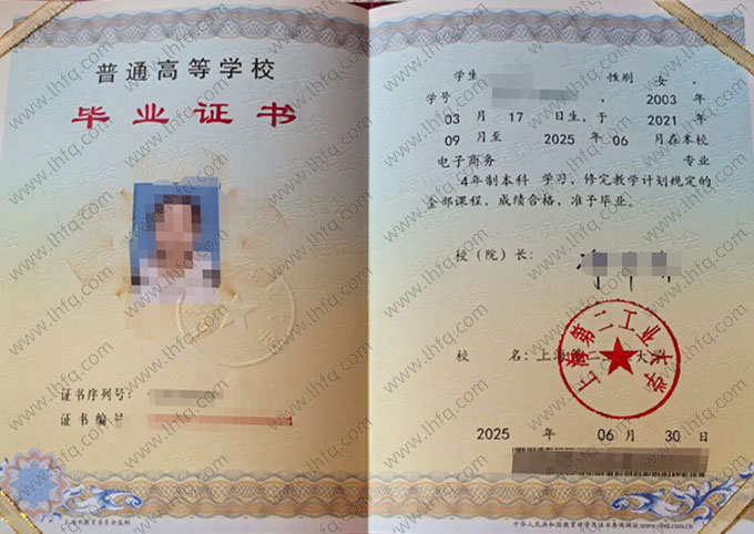 上海第二工业大学毕业证样本图片