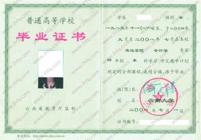 云南大学毕业证样本图片