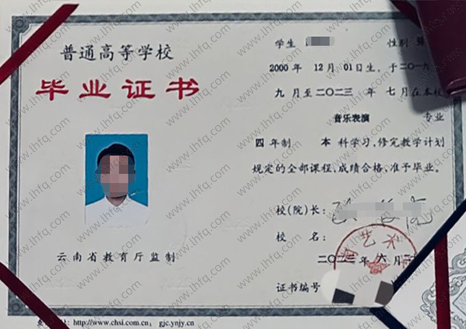 云南艺术学院毕业证样本图片