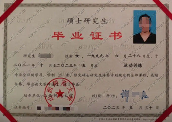 山西师范大学2023年硕士研究生毕业证书样本图片（运动训练）