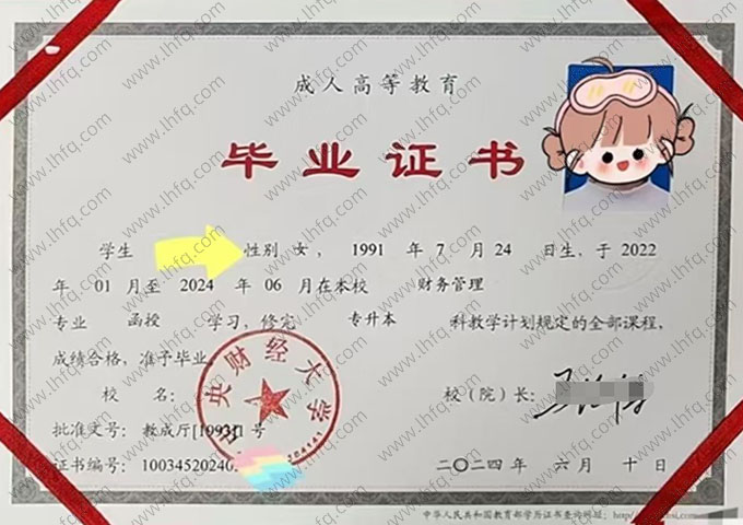 中央财经大学毕业证样本图片