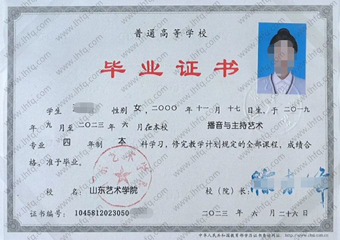山东艺术学院毕业证样本图片
