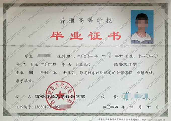 西安财经大学行知学院毕业证样本图片
