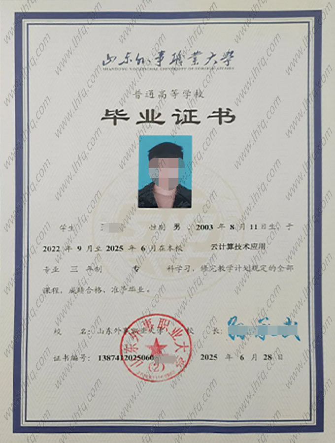 山东外事职业大学毕业证样本图片