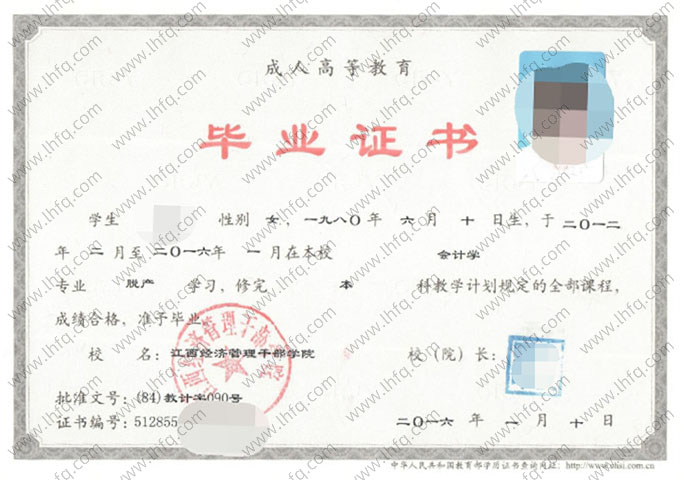 江西经济管理干部学院毕业证样本图片