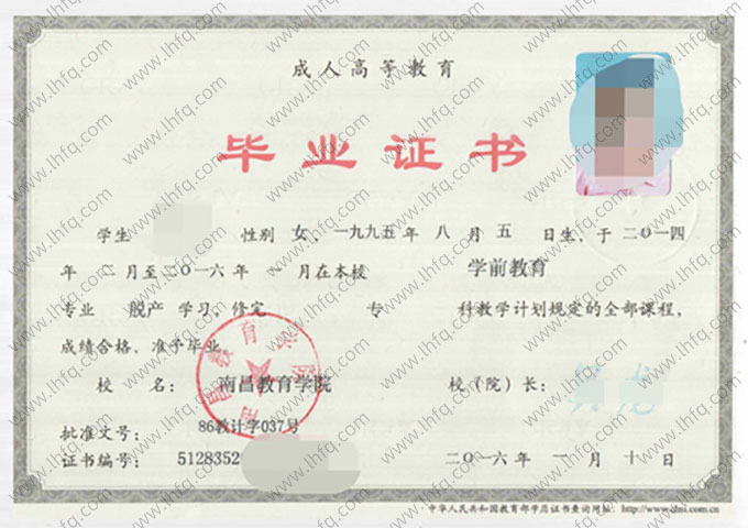 南昌教育学院毕业证样本图片