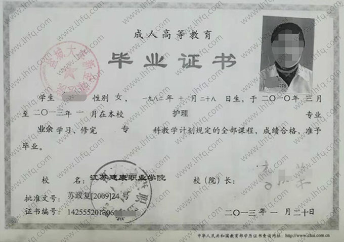 江苏建康职业学院毕业证样本图片