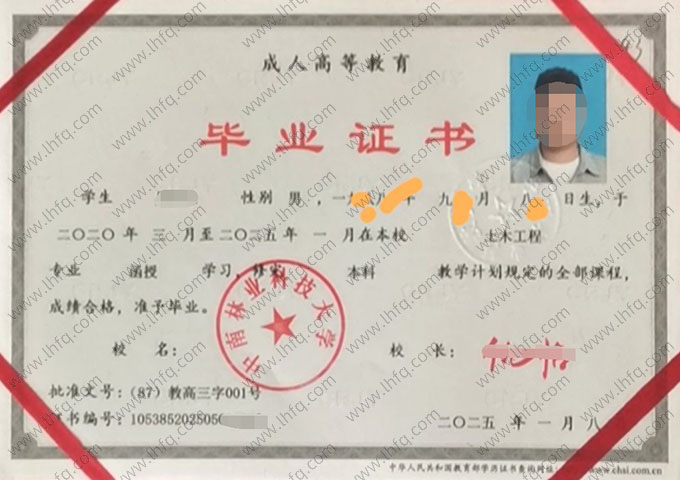 中南林业科技大学毕业证样本图片