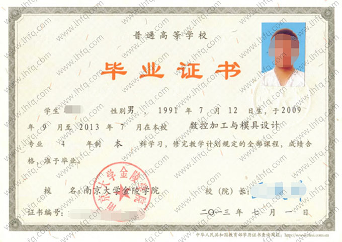 南京大学金陵学院毕业证样本图片