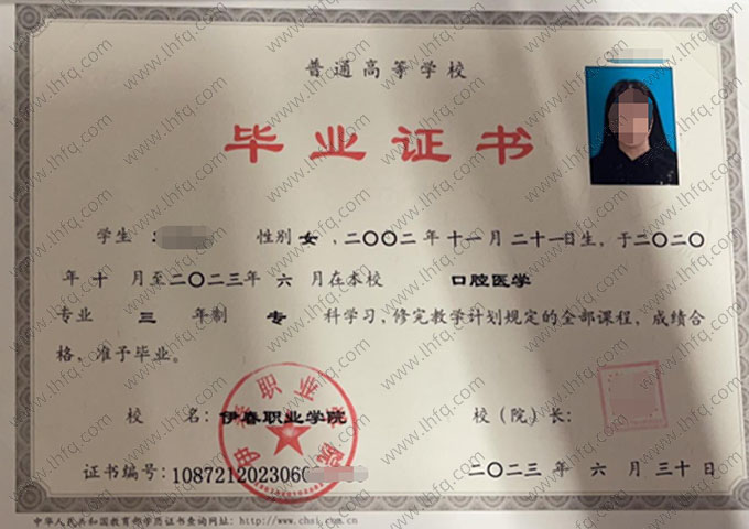 伊春职业学院毕业证样本图片