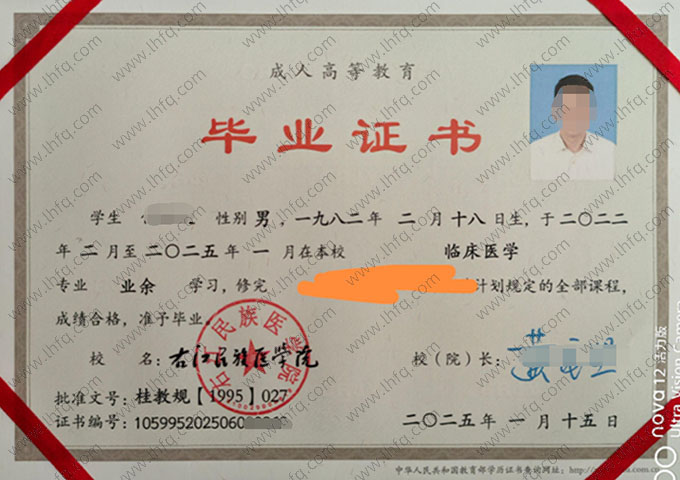 右江民族医学院毕业证样本图片
