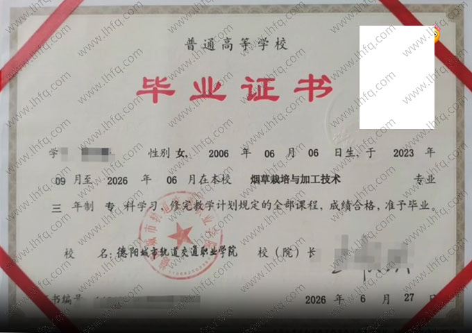 德阳城市轨道交通职业学院毕业证样本图片
