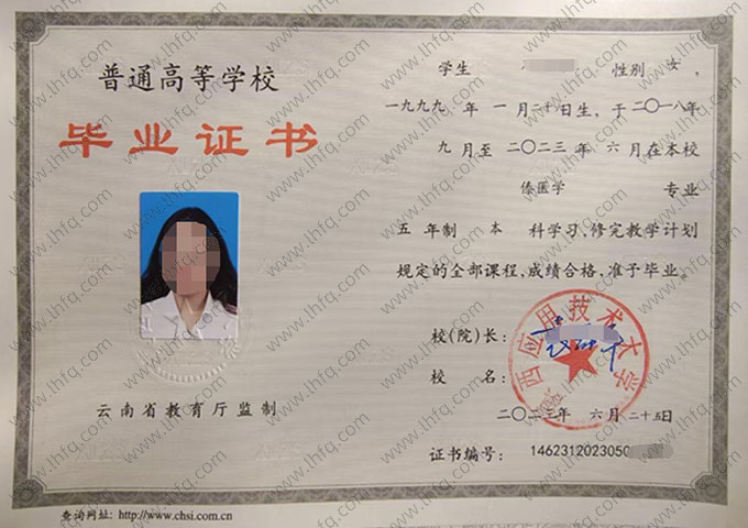 滇西应用技术大学毕业证样本图片