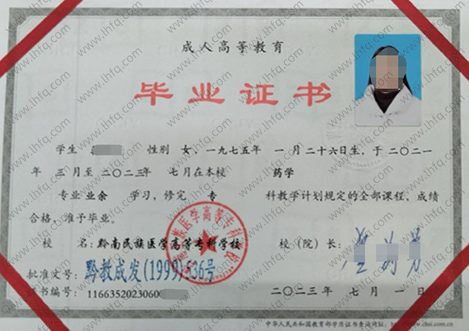 黔南民族医学高等专科学校毕业证样本图片