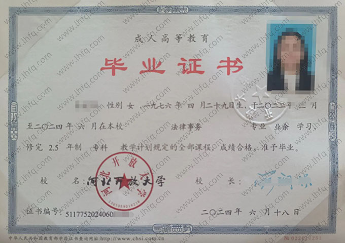 河北开放大学毕业证样本图片