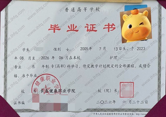 长春健康职业学院毕业证样本图片