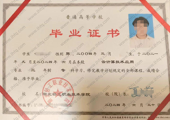 湖北轻工职业技术学院毕业证样本图片