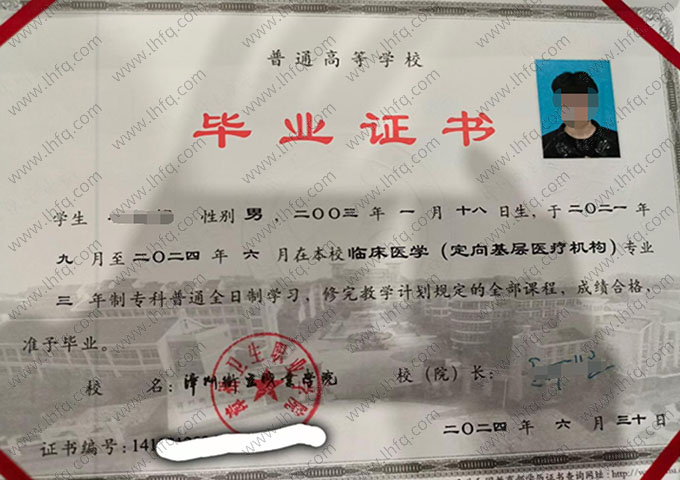 漳州卫生职业学院毕业证样本图片
