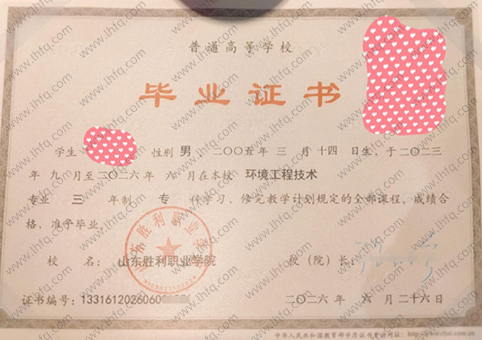 山东胜利职业学院毕业证样本图片