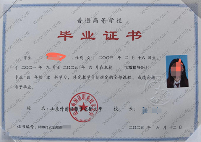 山东外国语职业技术大学毕业证样本图片