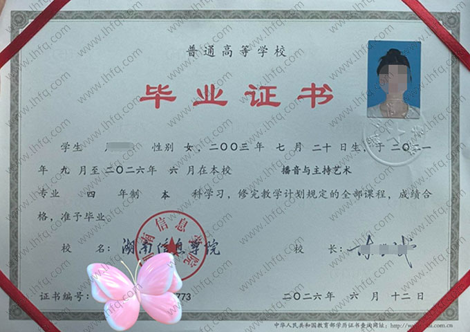 湖南信息学院毕业证样本图片
