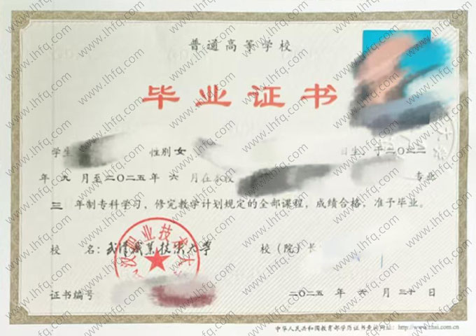 武汉职业技术大学毕业证样本图片