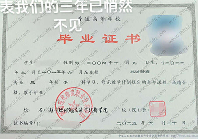 湖南现代物流职业技术学院毕业证样本图片