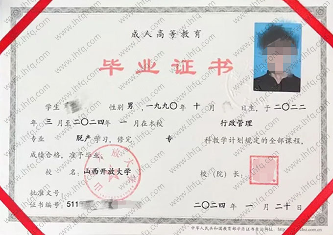 山西开放大学毕业证样本图片