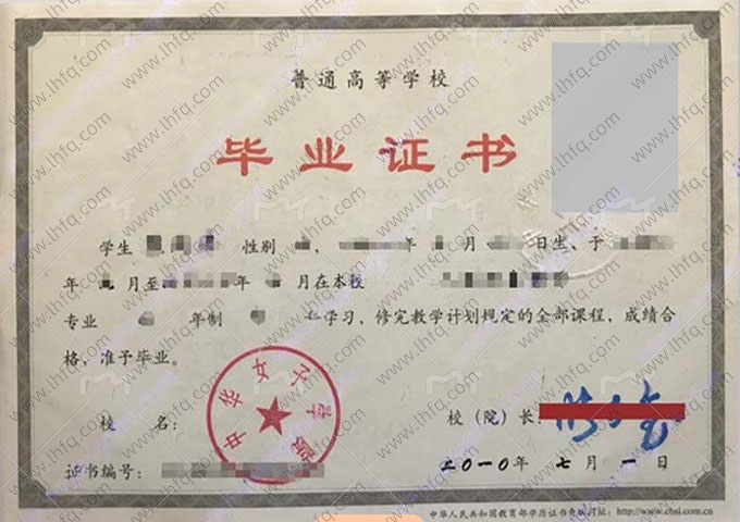 中华女子学院毕业证样本图片