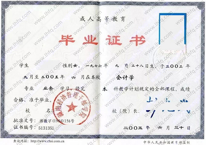 湖南经济管理干部学院毕业证样本图片