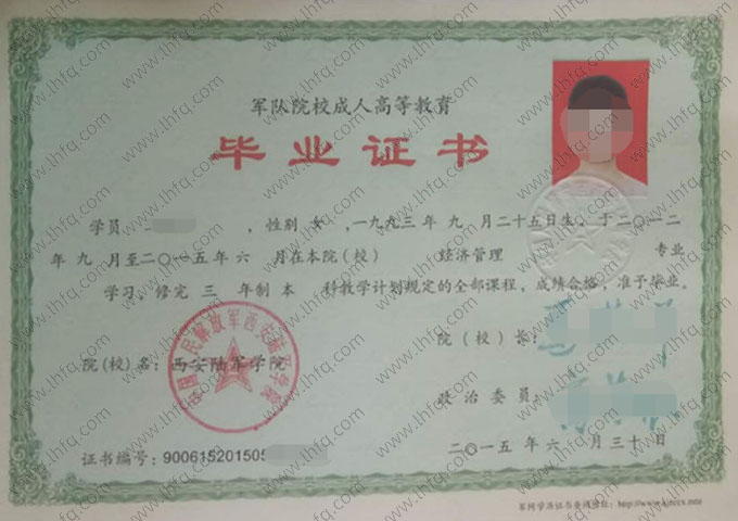 中国人民解放军西安陆军学院毕业证样本图片