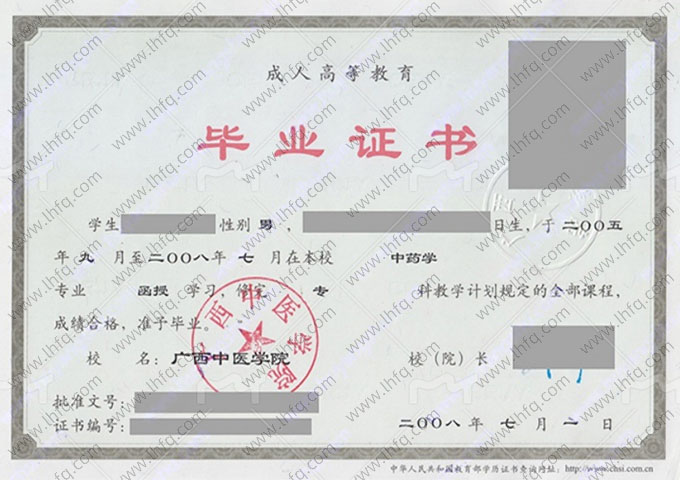 广西中医学院毕业证样本图片