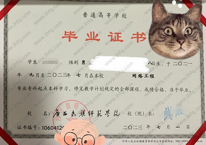 广西民族师范学院毕业证样本图片