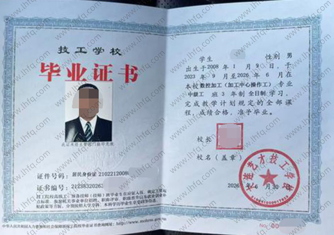 大连艺才技工学校毕业证样本图片