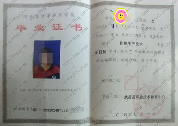 武邑县职业技术教育中心中专毕业证样本图片