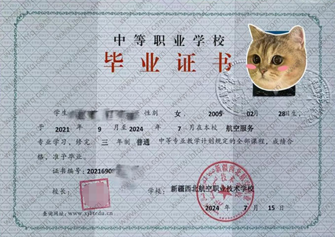 新疆西北航空职业技术学校中专毕业证样本图片