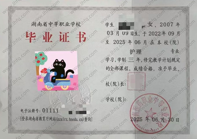 湖南医药职业中等专业学校中专毕业证样本图片