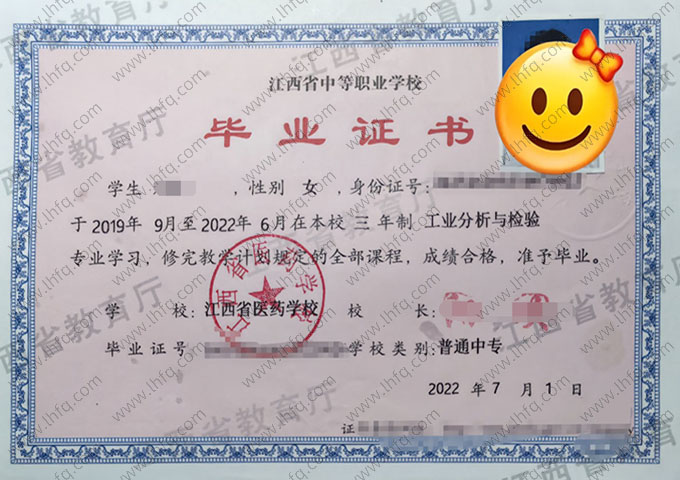 江西省医药学校中专毕业证样本图片