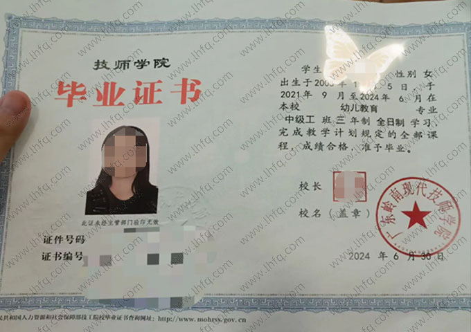 广东岭南现代技师学院毕业证样本图片
