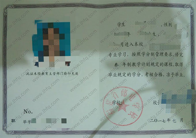 福建省邮电学校中专毕业证样本图片